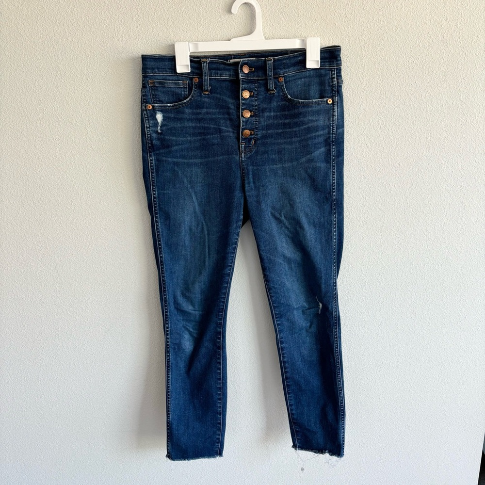 Madewell 10 Inch High Rise Skinny Jeans Distressed Hem Exposed Buttons